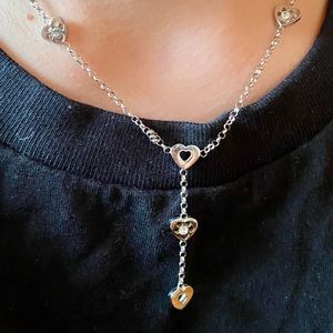 Beautiful Rhodium Silver Heart Lariat Necklace with CZ  - Liliblue Paris